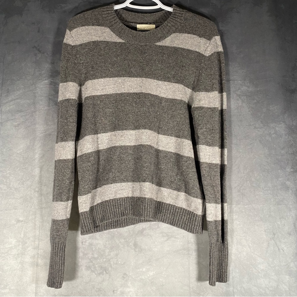 Cynthia Rowley Gray Striped Merino Wool / Cashmere Blend Sweater* Size L